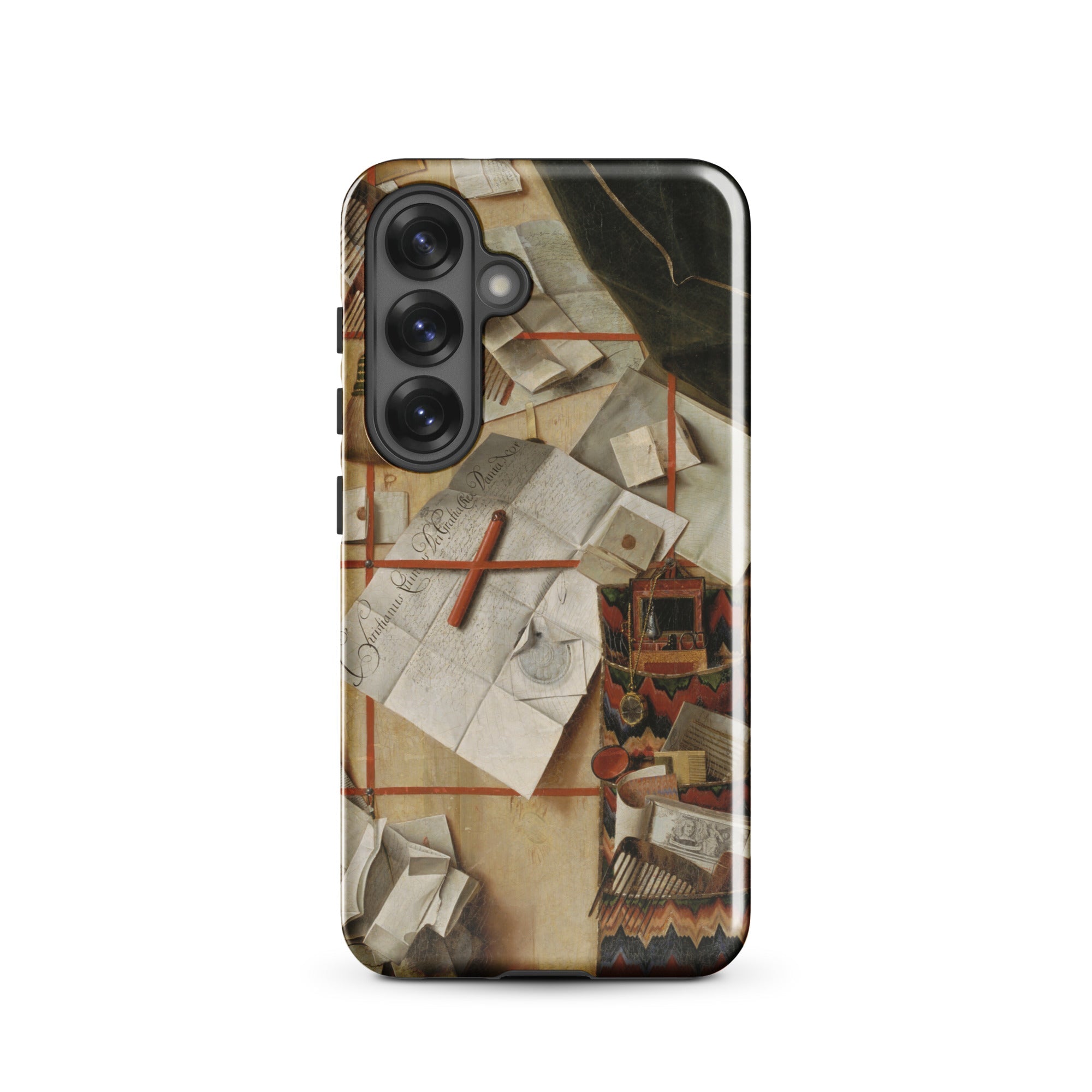 Trompe L’oeil with a Wall of Letters Gijsbrechts Samsung Case, Galaxy S25 / Gloss, Smartphone Case Detailed Artistic Cluttered Desk Papers