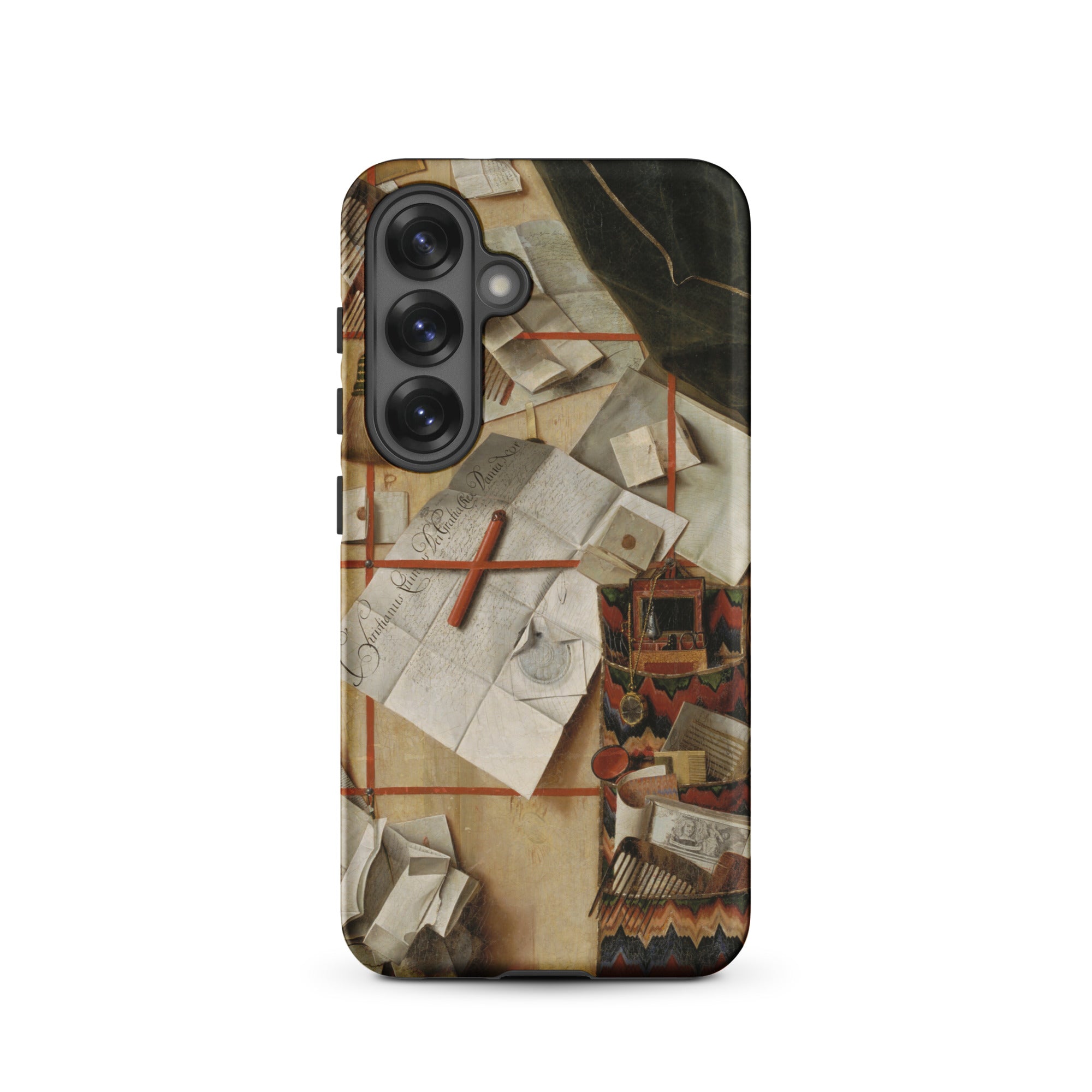 Trompe L’oeil with a Wall of Letters Gijsbrechts Samsung Case, Galaxy S25 / Matte, Smartphone Case Detailed Artistic Rendition Cluttered