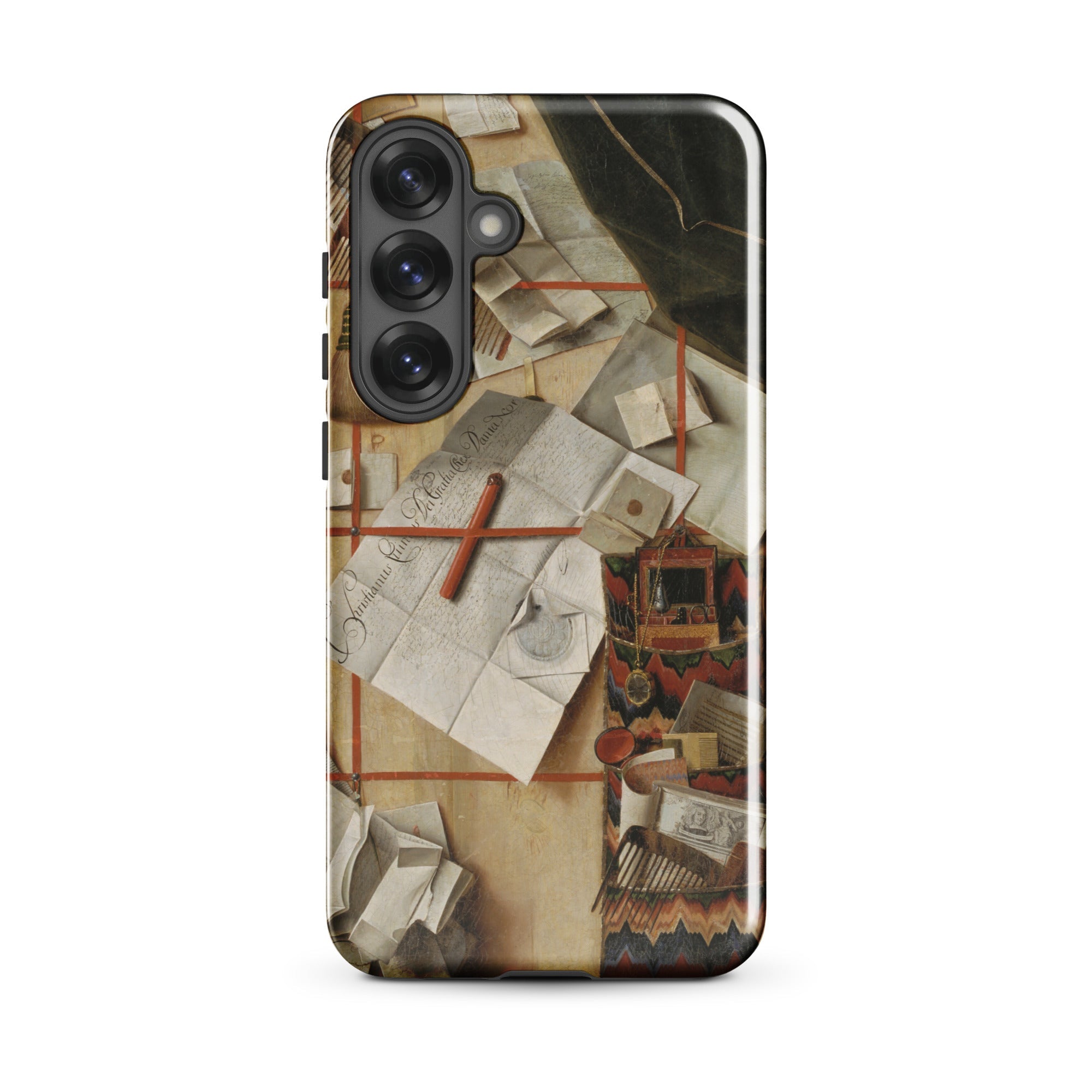 Trompe L’oeil with a Wall of Letters Gijsbrechts Samsung Case, Galaxy S25 Plus / Gloss, Smartphone Case Design Cluttered Desk Papers Pencil