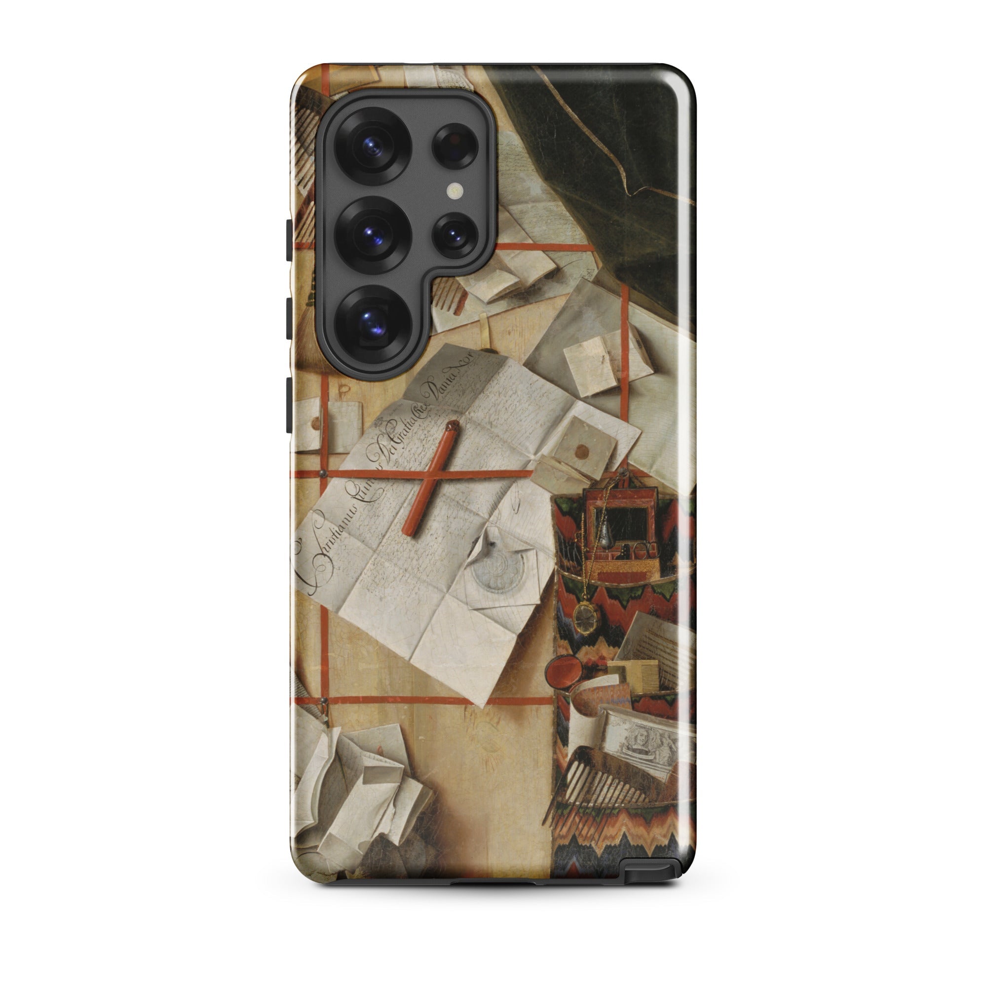 Trompe L’oeil with a Wall of Letters Gijsbrechts Samsung Case, Galaxy S25 Ultra / Gloss, Smartphone Case Vintage Desk Scene Design