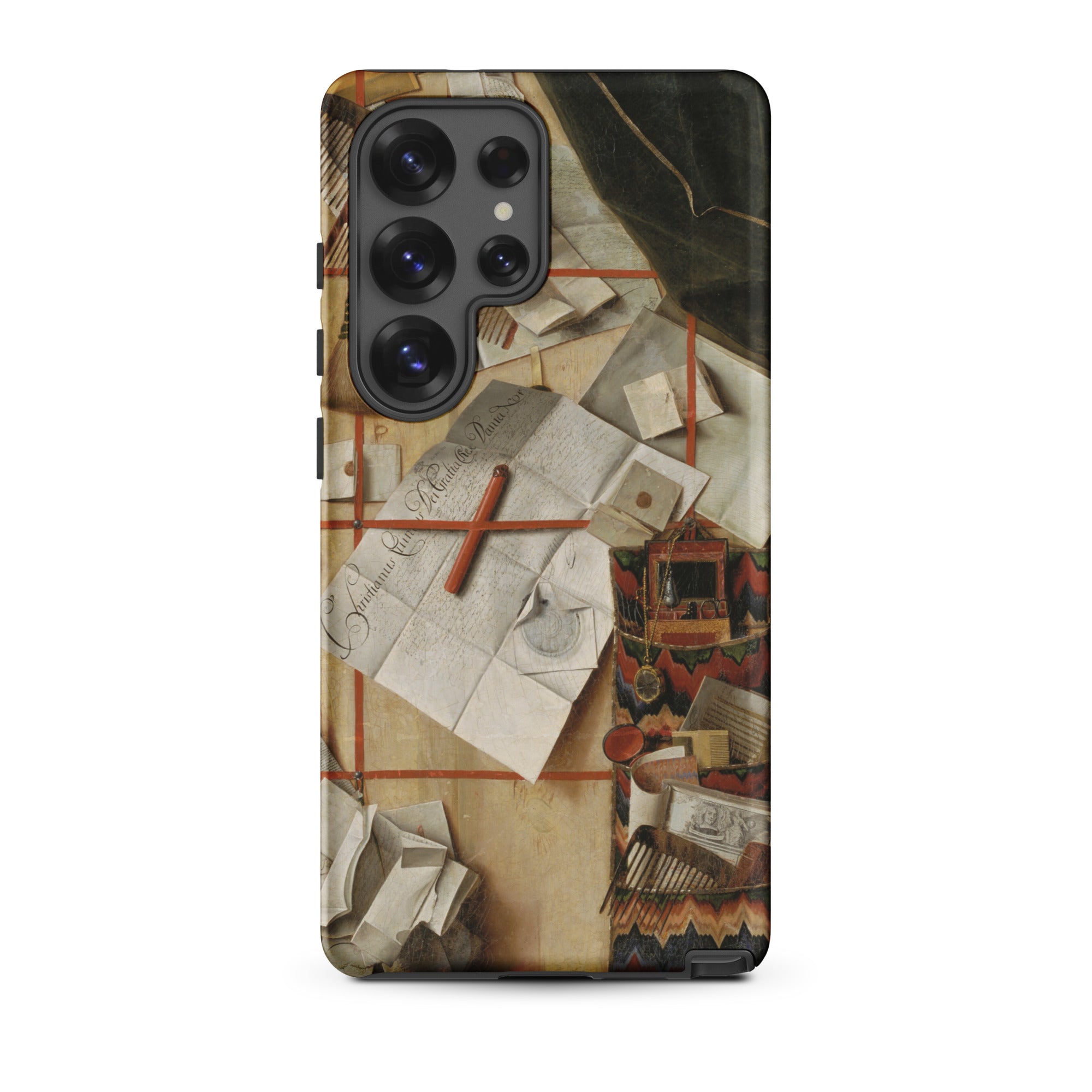 Trompe L’oeil with a Wall of Letters Gijsbrechts Samsung Case, Galaxy S25 Ultra / Matte, Smartphone Case Vintage Desk Scene Design