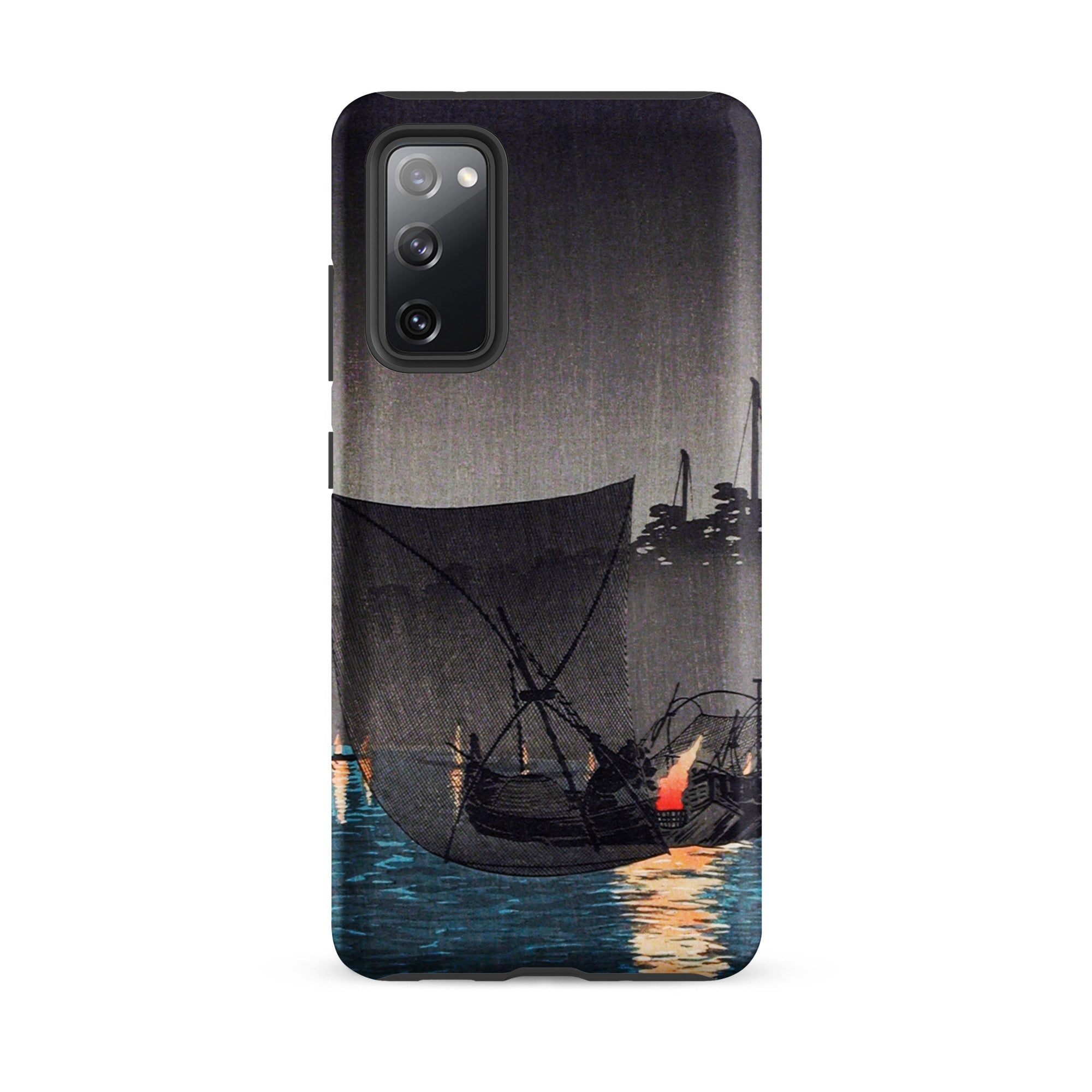 Tsukuda Island Hiroaki Takahashi Samsung Case, Galaxy S20 Fe / Matte, Smartphone Case Dark Moody Japanese Woodblock Print Boats