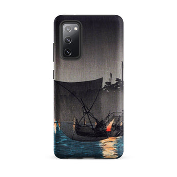 Tsukuda Island - Hiroaki Takahashi Samsung Case, Galaxy S20 Fe / Matte, Smartphone Case Dark Moody Japanese Woodblock Print Boats