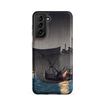 Tsukuda Island - Hiroaki Takahashi Samsung Case, Galaxy S21 Fe / Matte, Black Phone Case Dark Moody Painting Boats Night