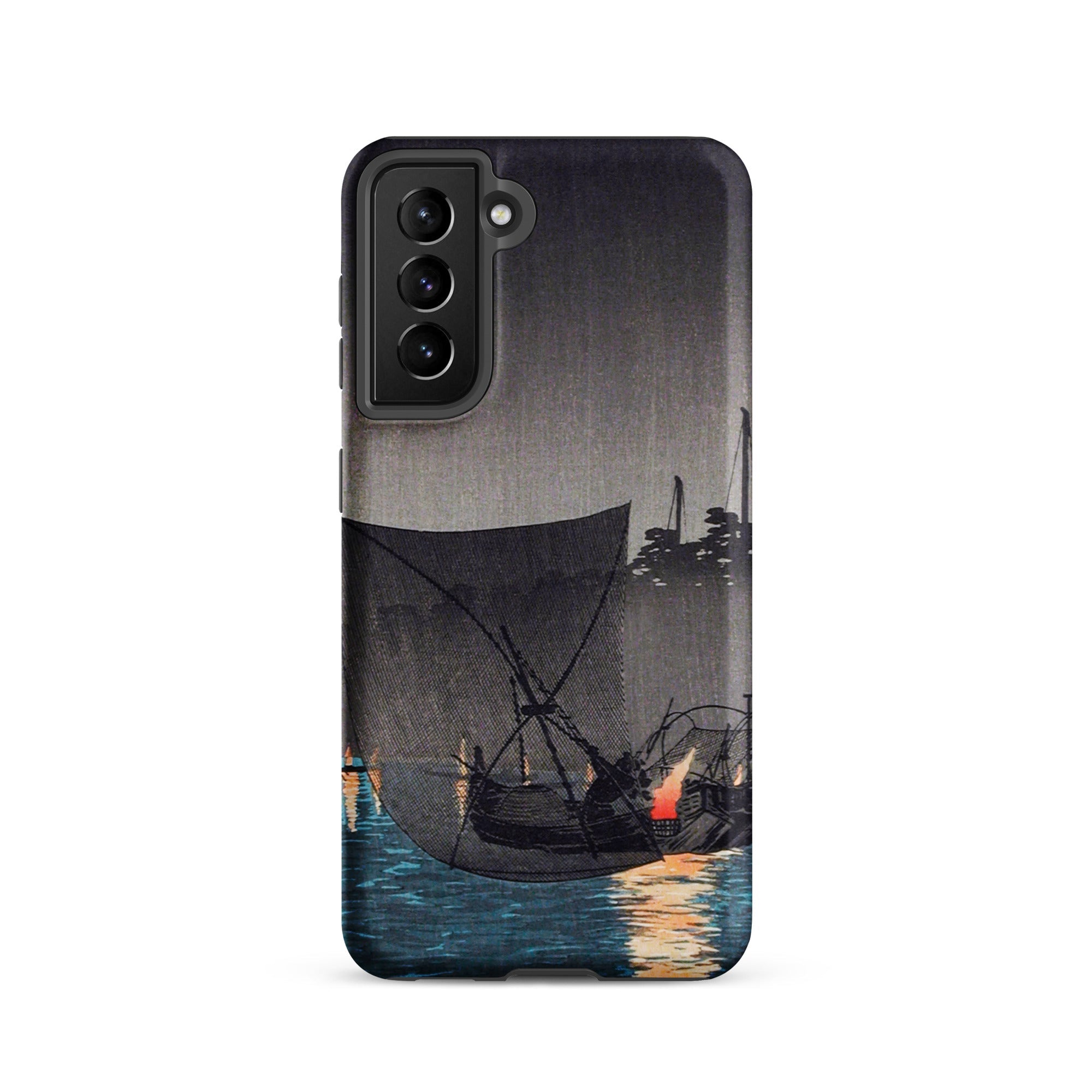 Tsukuda Island Hiroaki Takahashi Samsung Case, Galaxy S21 / Matte, Smartphone Case Dark Artistic Print Boats Night