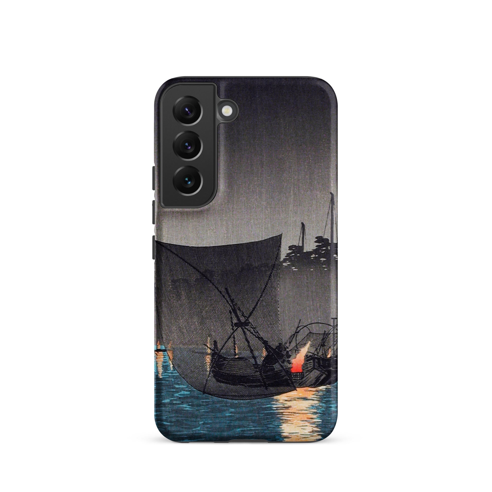 Tsukuda Island Hiroaki Takahashi Samsung Case, Galaxy S22 / Matte, Smartphone Case Nocturnal Boat Scene Nets Illuminated Water