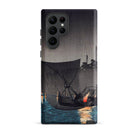 Tsukuda Island Hiroaki Takahashi Samsung Case, Galaxy S22 Ultra / Matte, Black Smartphone Case Japanese Woodblock Print Boats Night