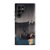Tsukuda Island - Hiroaki Takahashi Samsung Case, Galaxy S22 Ultra / Matte, Black Smartphone Case Japanese Woodblock Print Boats Night