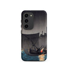 Tsukuda Island Hiroaki Takahashi Samsung Case, Galaxy S23 / Matte, Black Phone Case Japanese Woodblock Print Boats Night