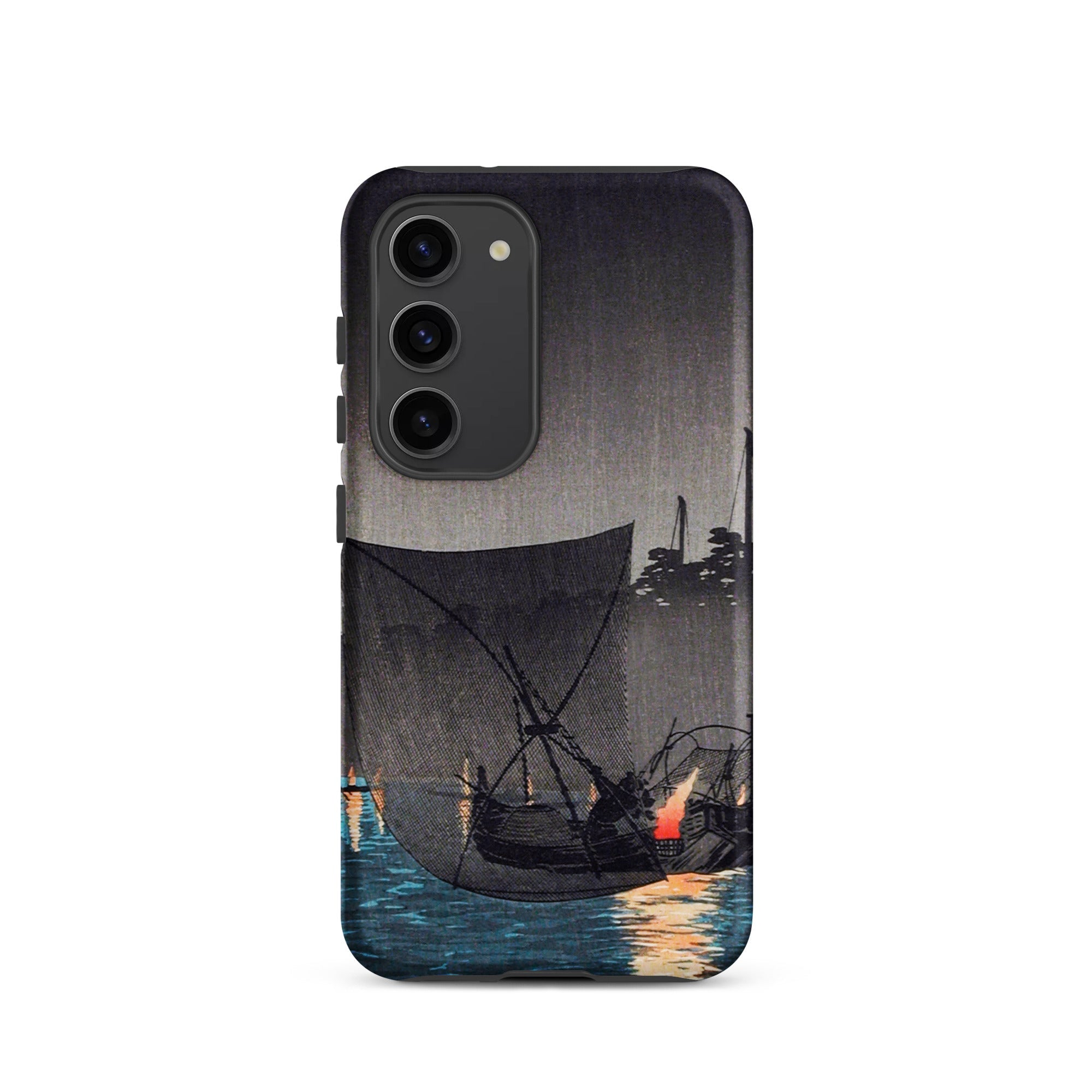 Tsukuda Island Hiroaki Takahashi Samsung Case, Galaxy S23 / Matte, Black Phone Case Japanese Woodblock Print Boats Night