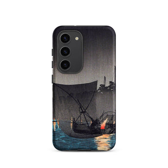 Tsukuda Island - Hiroaki Takahashi Samsung Case, Galaxy S23 / Matte, Black Phone Case Japanese Woodblock Print Boats Night
