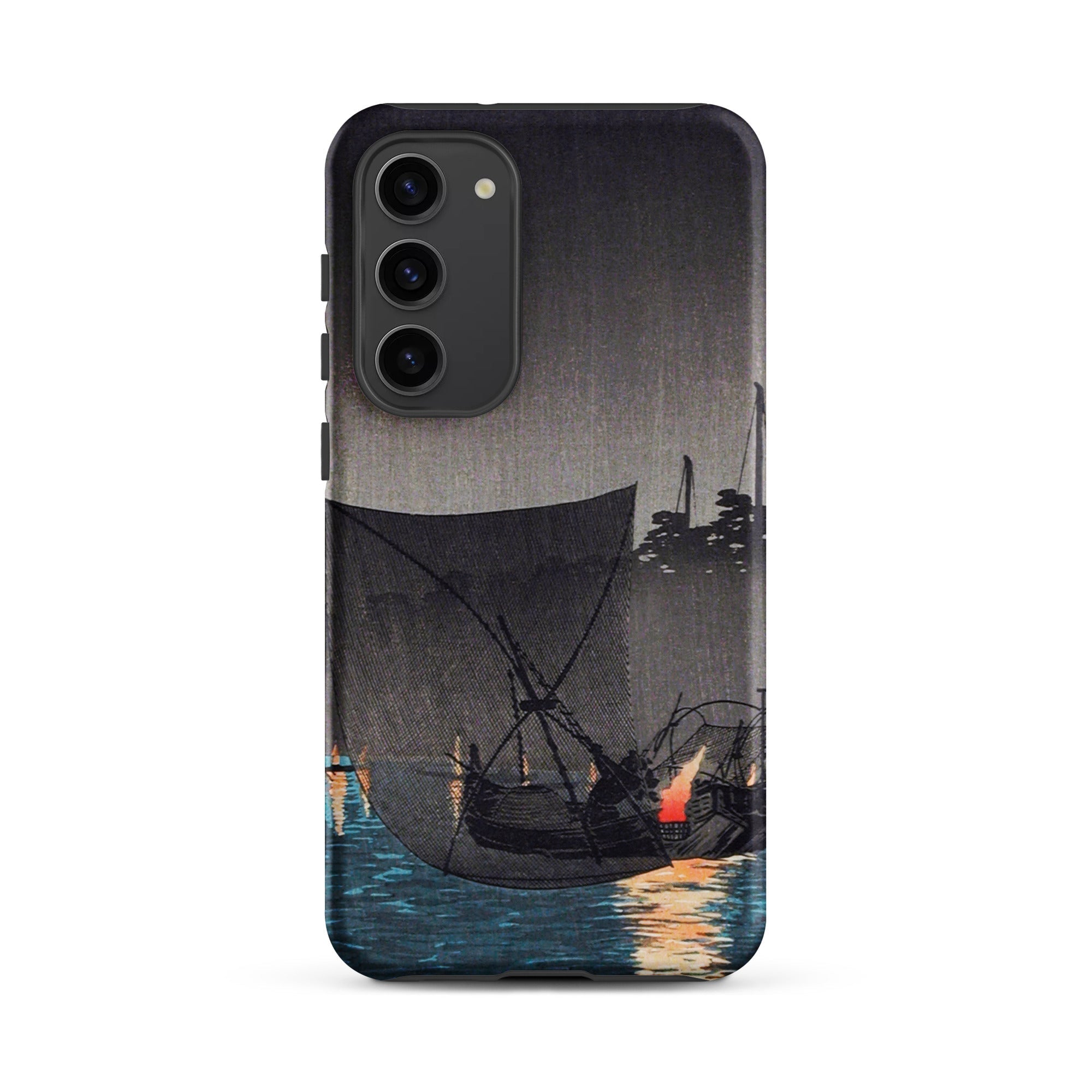 Tsukuda Island Hiroaki Takahashi Samsung Case, Galaxy S23 Plus / Matte, Black Smartphone Case Traditional Japanese Woodblock Print Boats