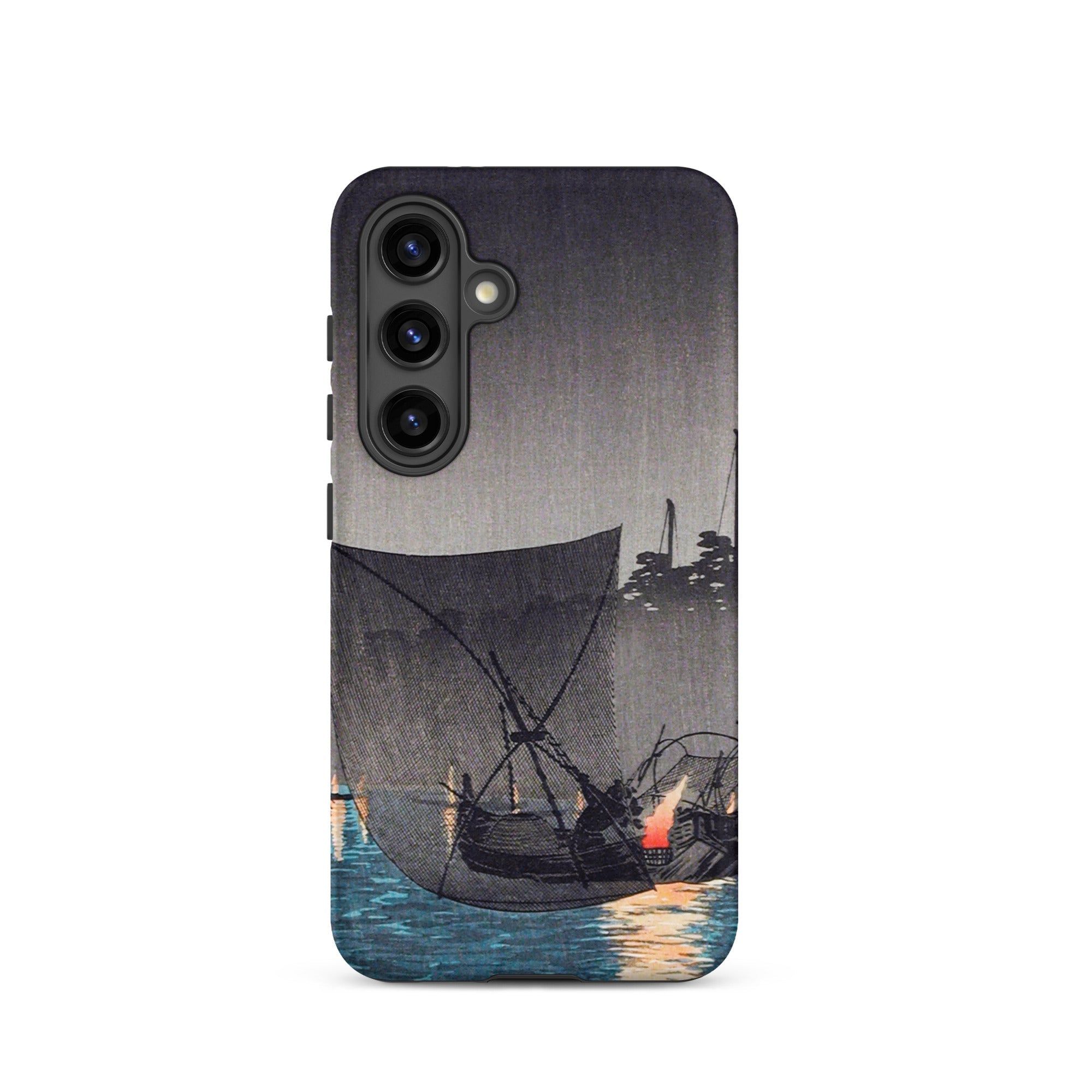 Tsukuda Island Hiroaki Takahashi Samsung Case, Galaxy S24 / Matte, Black Phone Case Japanese Woodblock Print Boats Night