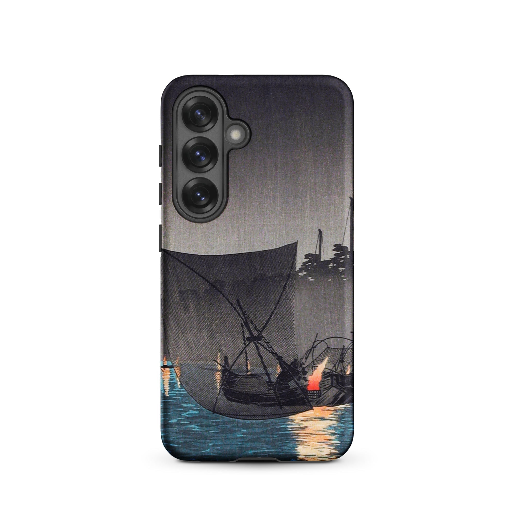 Tsukuda Island Hiroaki Takahashi Samsung Case, Galaxy S25 / Matte, Smartphone Case Dark Artistic Depiction Boats Water Light