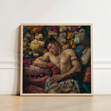 Framed Art Print Tattooed Man Among Colorful Stuffed Gaysian Lowbrow Queer, Homosexual Extravagance