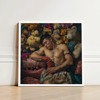 Framed Art Print Muscular Man Among Colorful Ornate Gaysian Lowbrow Queer, Homosexual Extravagance
