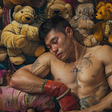 Tuckered out - Lowbrow Gaysian Circus Performer Art Print / Canvas Red Leather Glove White Black Accents Gaysian Lowbrow Queer, Homosexual