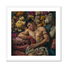 Tuckered out Lowbrow Gaysian Circus Performer Art Print, Shirtless Boxer Rests Among Colorful Stuffed Animals Plush