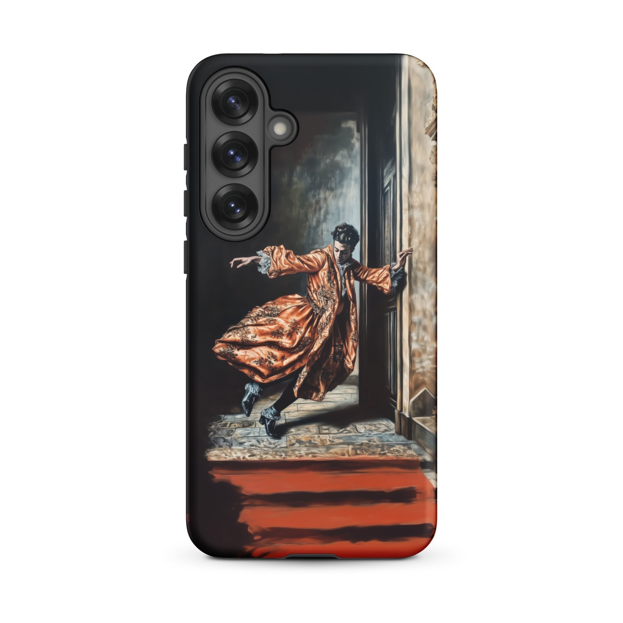Tumbler - Baroque Surrealism Gay Nobility Samsung Case, Galaxy S25 Plus / Matte, Black Smartphone Case Person Orange Robe