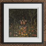 Tuned in - Black Transgender Twins Art Print, 12x12’’ / 31x31cm / Frame / 2’’ Matboard, Framed Painting Two Women Vibrant Flower Garden