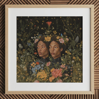 Syntonisé - Impression d'art des jumeaux noirs transgenres, 12x12’’ / 31x31cm / Cadre Naturel / Passe-partout de 2’’, Affiches Impressions & Œuvres Visuelles, Toby Leon