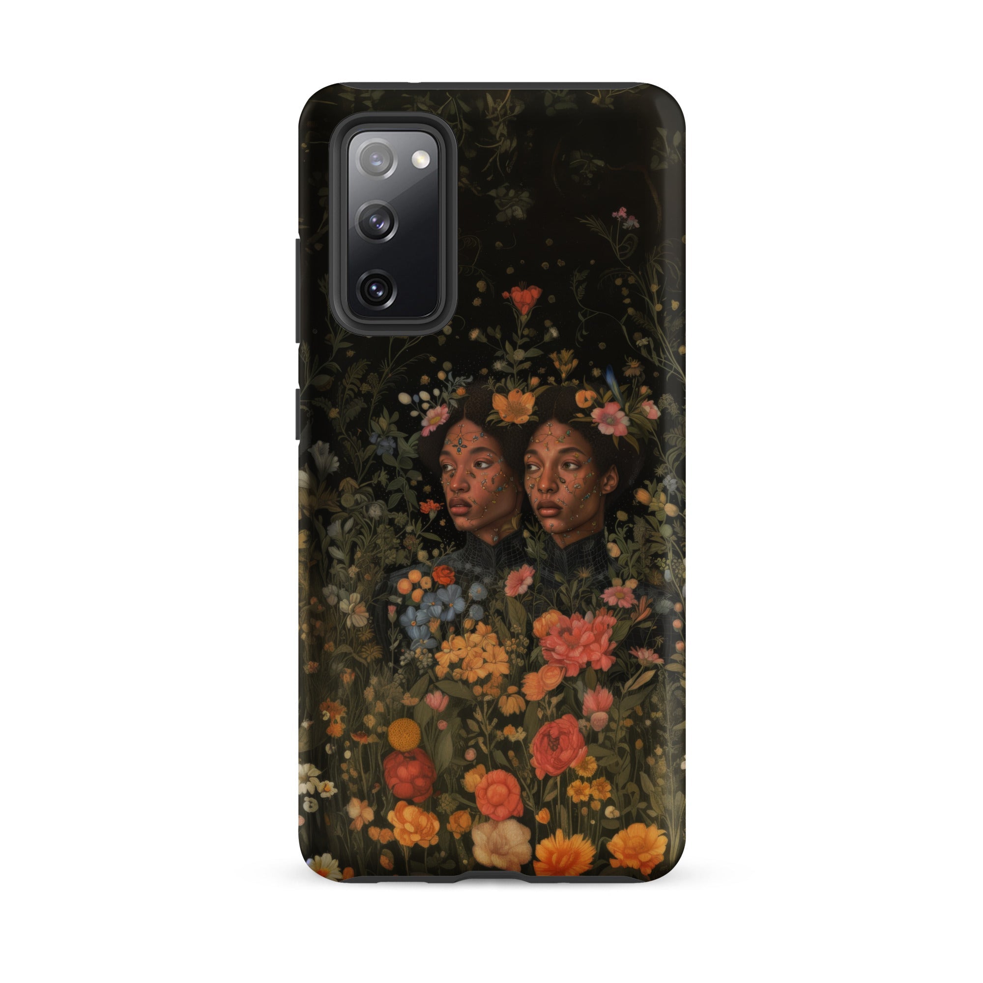 Tuned in Black Transgender Twins Samsung Case, Galaxy S20 Fe / Matte, Black Smartphone Case Vibrant Floral Portrait Design