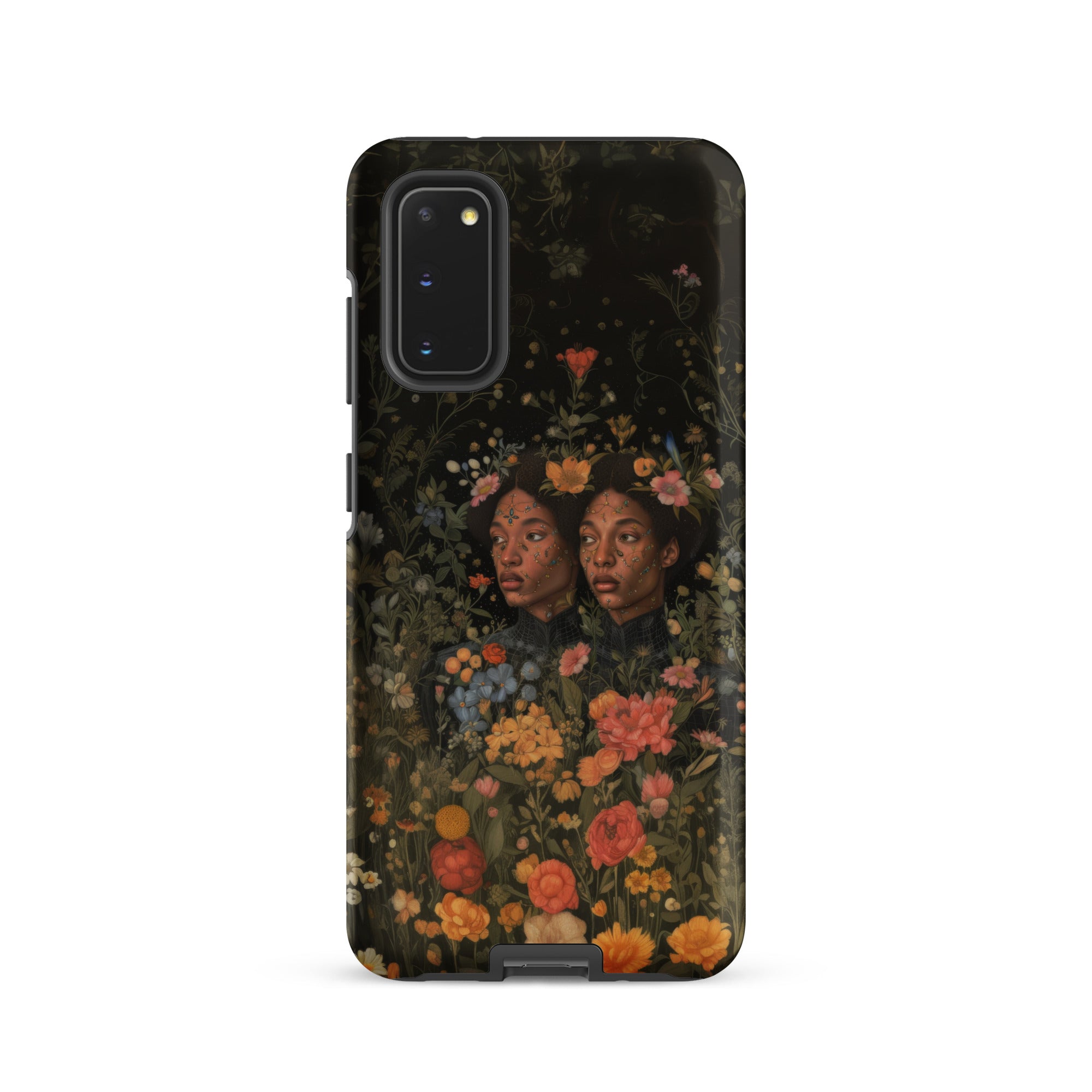 Tuned in Black Transgender Twins Samsung Case, Galaxy S20 / Matte, Black Smartphone Case Vibrant Floral Design Two Dark Skinned