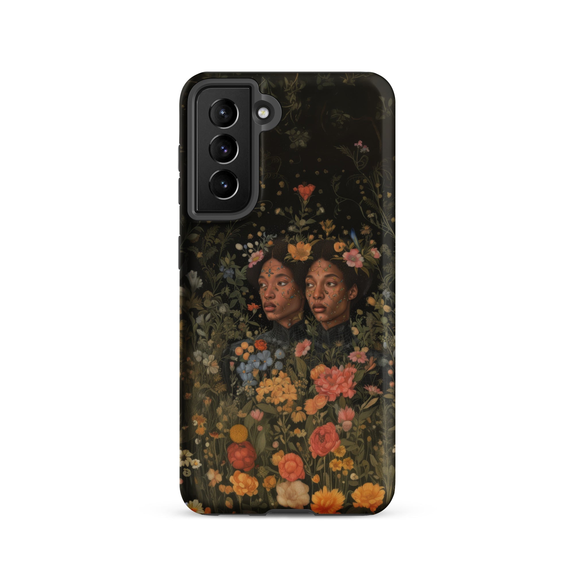 Tuned in Black Transgender Twins Samsung Case, Galaxy S21 / Matte, Black Phone Case Vibrant Floral Design Two Figures