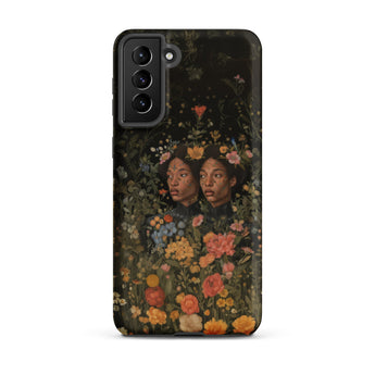 Tuned in - Black Transgender Twins Samsung Case, Galaxy S21 Plus / Matte, Smartphone Case Dark Floral Art Design Two Figures