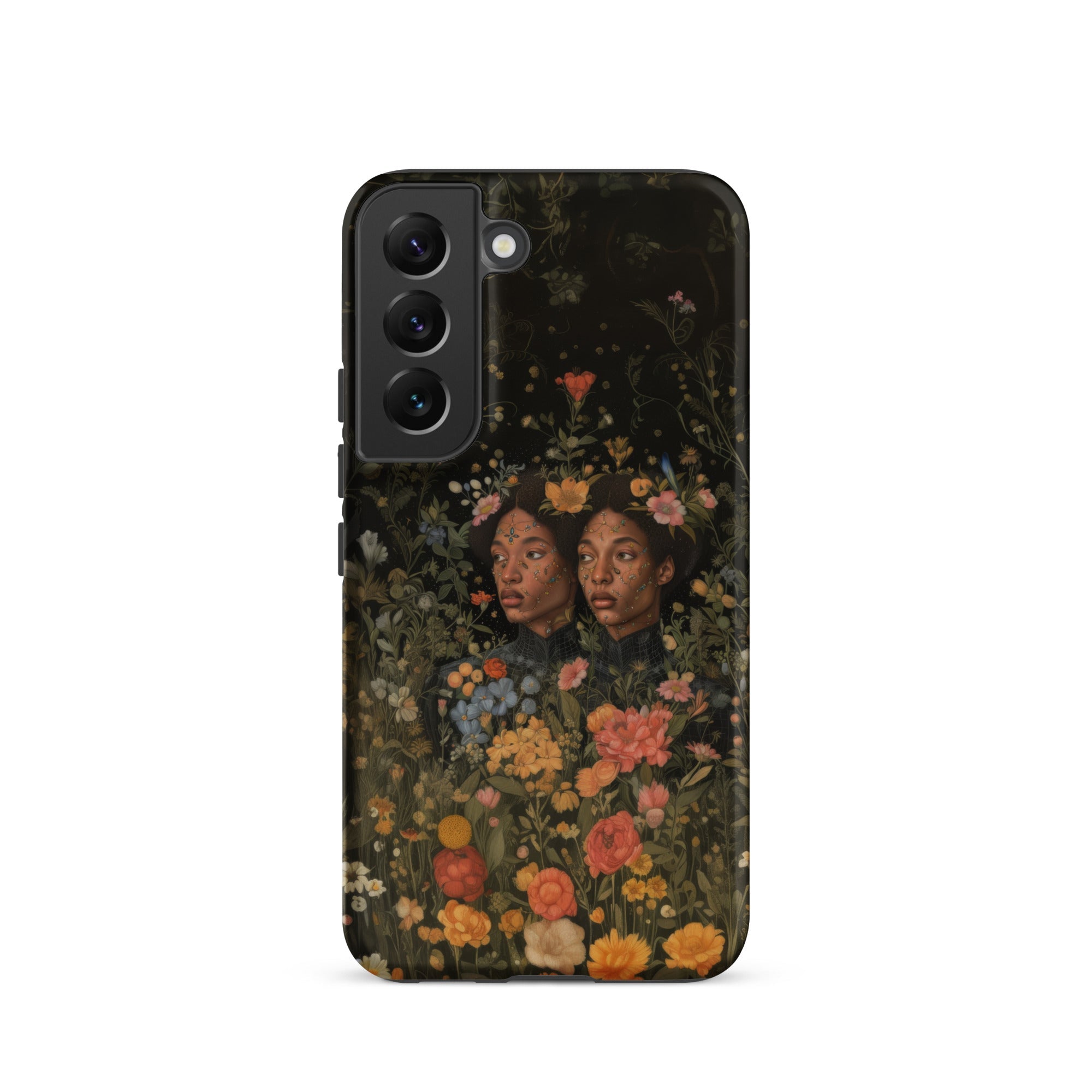 Tuned in Black Transgender Twins Samsung Case, Galaxy S22 / Matte, Black Smartphone Case Vibrant Floral Design Two Faces