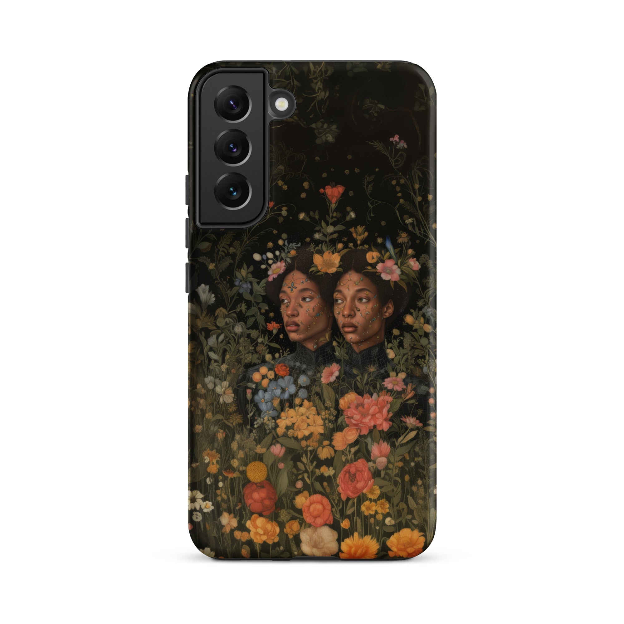 Tuned in Black Transgender Twins Samsung Case, Galaxy S22 Plus / Matte, Black Smartphone Case Vibrant Floral Painting Two Women