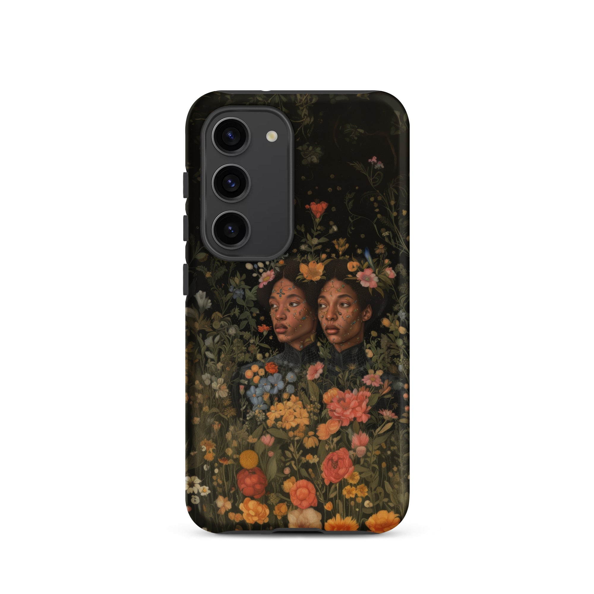 Tuned in Black Transgender Twins Samsung Case, Galaxy S23 / Matte, Black Phone Case Vibrant Floral Portrait Design