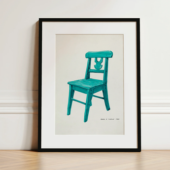 Turquoise Chair - Majel G. Claflin Decorative Art Print / Canvas, 12x16’’ / 31x41cm / Black Frame / Matboard, Posters Prints & Visual