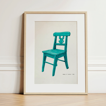 Turquoise Chair - Majel G. Claflin Decorative Art Print / Canvas, 12x16’’ / 31x41cm / Natural Frame / Matboard, Posters Prints & Visual