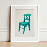 Turquoise Chair - Majel G. Claflin Decorative Art Print / Canvas, 12x16’’ / 31x41cm / White Frame / Matboard, Posters Prints & Visual