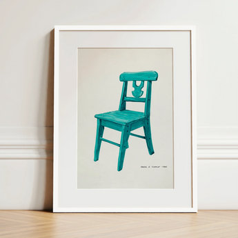Turquoise Chair - Majel G. Claflin Decorative Art Print / Canvas, 12x16’’ / 31x41cm / White Frame / Matboard, Posters Prints & Visual