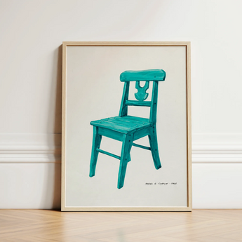 Turquoise Chair - Majel G. Claflin Decorative Art Print / Canvas Framed Artwork Turquoise-painted Wooden Backrest Decor, Prints