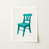 Turquoise Chair - Majel G. Claflin Decorative Art Print / Canvas Teal-painted Wooden Backrest Depicted Illustrated Decor, Prints