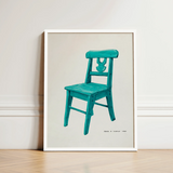 Turquoise Chair - Majel G. Claflin Decorative Art Print / Canvas Teal-painted Wooden Backrest Framed White Decor, Prints
