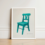 Turquoise Chair - Majel G. Claflin Decorative Art Print / Canvas Framed Painting Teal Wooden Backrest Signed Decor, Prints