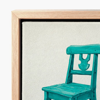Turquoise Chair - Majel G. Claflin Decorative Art Print / Canvas Teal-painted Wooden Carved Backrest Depicted Artwork Framed Decor, Prints