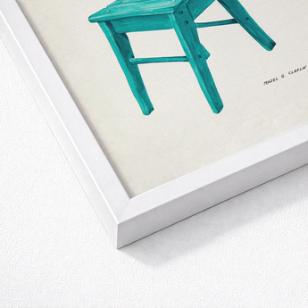 Turquoise Chair - Majel G. Claflin Decorative Art Print / Canvas Teal-painted Wooden Stool Depicted Minimalist Illustration White Frame