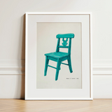 Turquoise Chair - Majel G. Claflin Decorative Art Print / Canvas Teal Wooden Illustration White Frame Decor, Prints