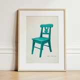 Turquoise Chair - Majel G. Claflin Decorative Art Print / Canvas Wooden Illustration Light Wood Frame Decor, Prints