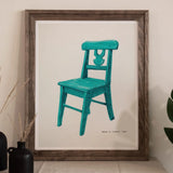 Turquoise Chair - Majel G. Claflin Decorative Art Print, Turquoise Wooden Chair Decorative Framed Artwork