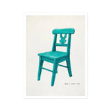 Turquoise Chair - Majel G. Claflin Decorative Art Print, Turquoise Wooden Chair Decorative Heart-shaped Cutout Backrest