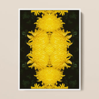 Tweedledee - Golden Chrysanthemum Op Art Print / Canvas, 12x16’’ / 31x41cm / White Frame, Posters Prints & Visual Artwork, Toby Leon