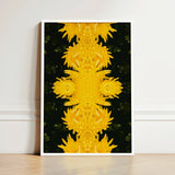 Framed Artwork Symmetrical Kaleidoscopic Pattern Vibrant Yellow Chrysanthemums Avant-garde Chrysanthemum Print, Golden Blooms Pirouette,