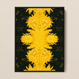 Tweedledum - Chrysanthemum Op Art Print / Canvas Vibrant Yellow Chrysanthemum Floral Artwork Sleek Black Frame Avant-garde Print, Golden