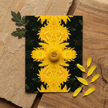 Tweedledum - Chrysanthemum Op Art Print / Canvas Vibrant Yellow Chrysanthemum Mandala Printed Rectangular Card Symmetrical Avant-garde